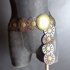 Brown Leather Concho Rivet Disc Belt
